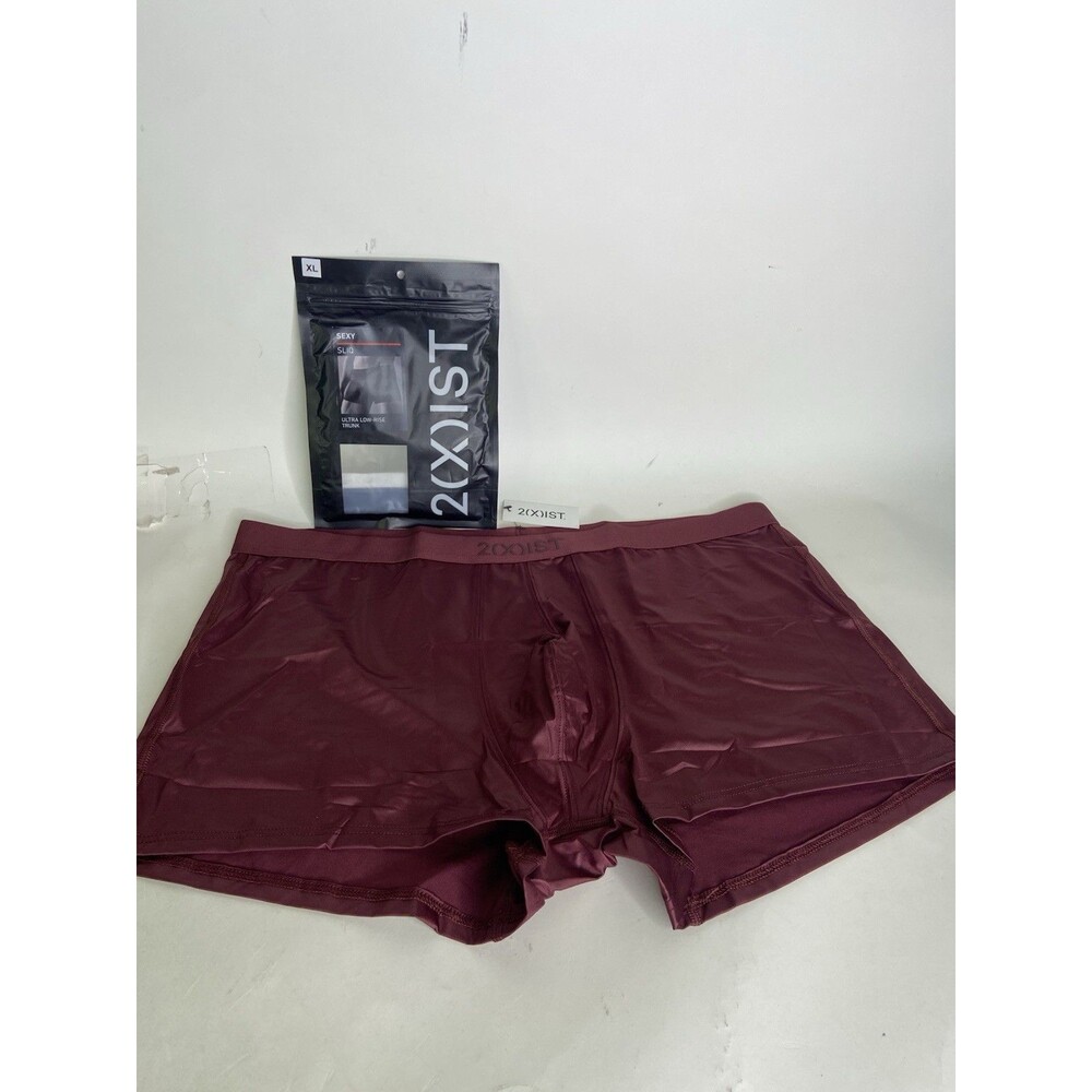 2xist Sexy Sliq Ultra Low Rise Trunk Boxer Briefs Underwear Burgundy Red Mens XL